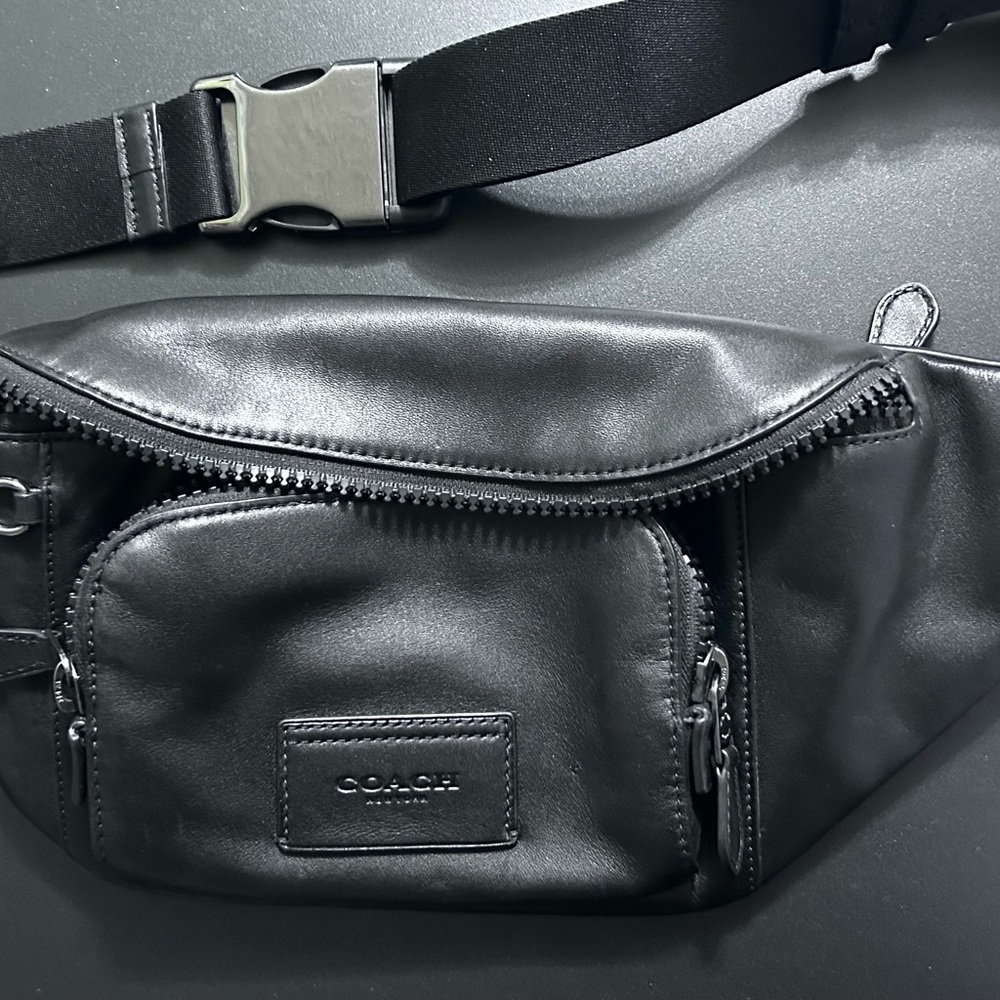Coach Track Belt Bag - Gunmetal/Black Leather Men's/Women’s Bag NEW - Picture 7 of 11